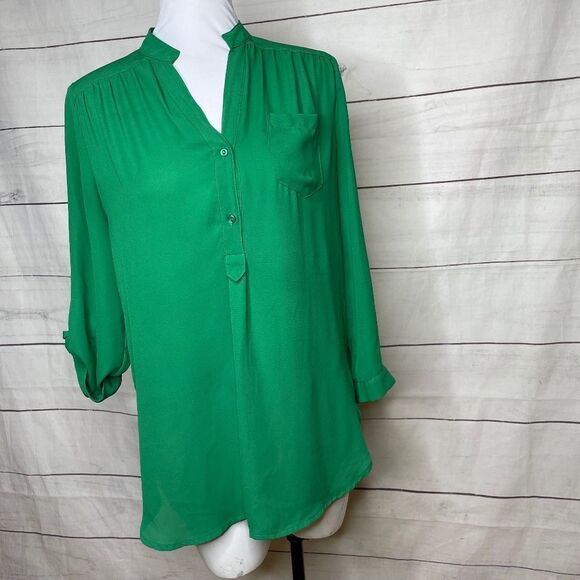 41 Hawthorn shamrock green roll tab sleeve top size small - Picture 1 of 11